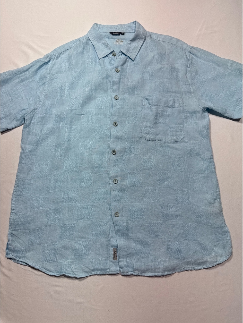 Bohio Light Blue 100% Linen Casual Shirt - Size L, Breezy Vt